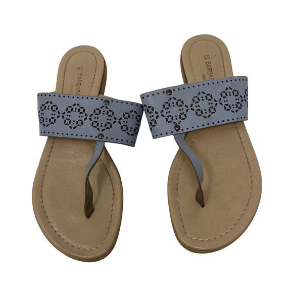 Barbara Barbieri Blue Leather Thong Sandals Preppy Vacation Cruise Womens 6.5 - Picture 1 of 7